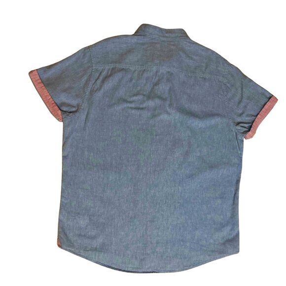 Report Collection Men's Shirt XL Linen Blend Button Down Short Sleeves Pink Trim - Picture 6 of 9